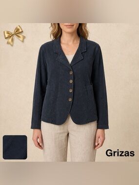 Grizas Navy Cotton Elastane Cropped Blazer Jacket Medium